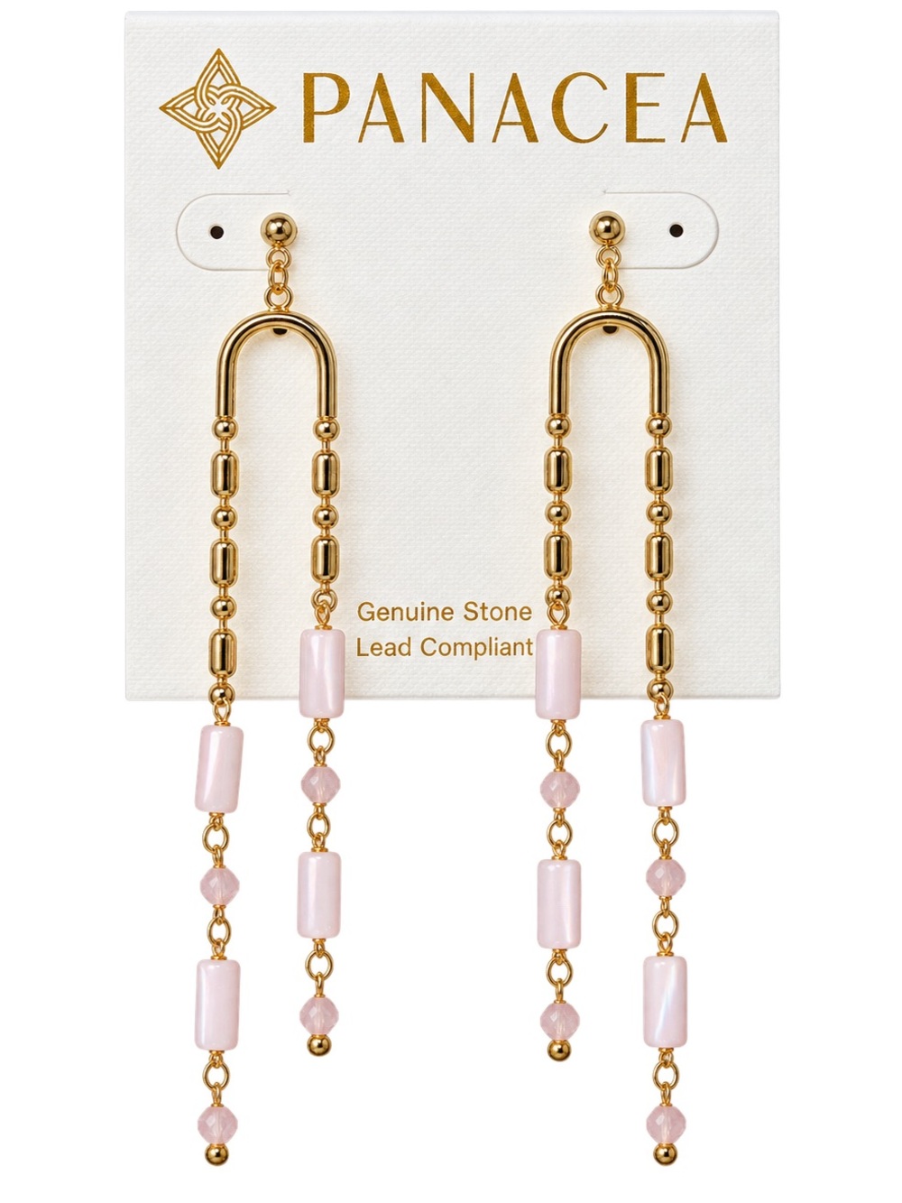 Panacea Gold Tone Pink Genuine Stone Linear Dangle Statement Earrings
